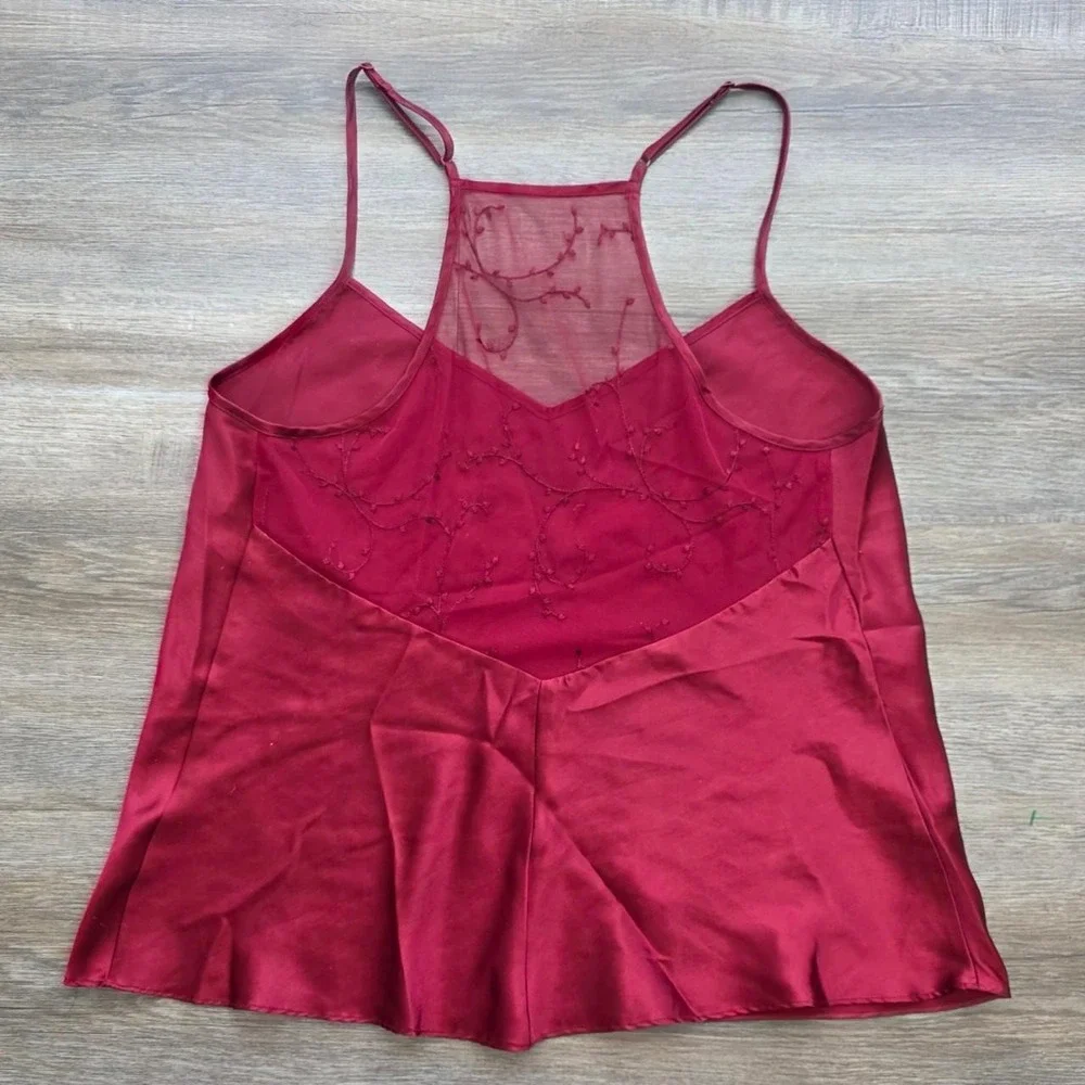Vintage Avon Coquette Ruby Red Satin PJ Set Camisole & Wide Leg Pants Medium